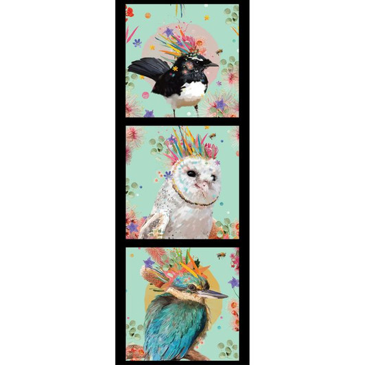 Native Grace Willie Wagtail Owl Kingfisher Cotton Quilting Fabric Panel Native Grace Willie Wagtail Owl Kingfisher Cotton Quilting Fabric Panel
