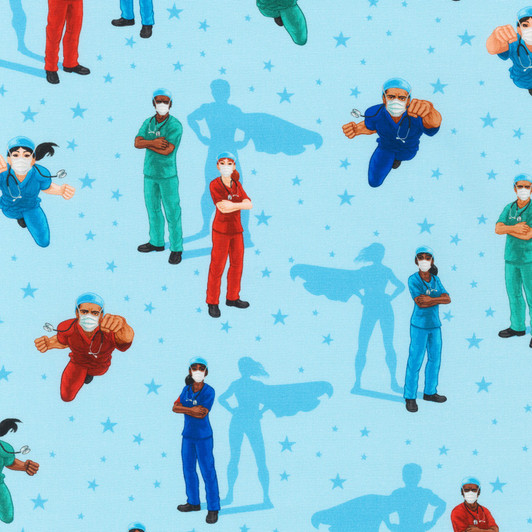 Frontline Heroes Nurses and Doctors Blue Cotton Quilting Fabric Frontline Heroes Nurses and Doctors Blue Cotton Quilting Fabric