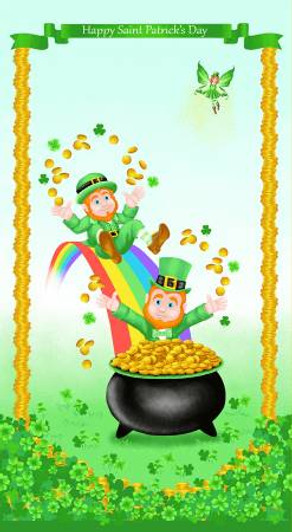 Pot of Gold St Patricks Day Leprechauns and Rainbow Cotton Quilting Fabric Panel Pot of Gold St Patricks Day Leprechauns and Rainbow Cotton Quilting Fabric Panel