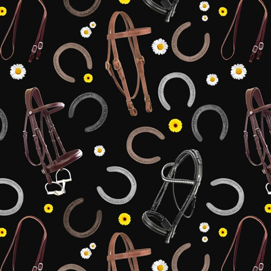 Heavy Horses Horses Tack and Shoes Black 1042I Cotton Quilting Fabric Heavy Horses Horses Tack and Shoes Black 1042I Cotton Quilting Fabric