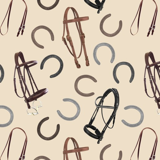 Heavy Horses Horses Tack and Shoes Cream 1042J Cotton Quilting Fabric Heavy Horses Horses Tack and Shoes Cream 1042J Cotton Quilting Fabric