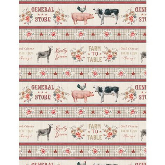 Farmhouse Chic Chickens Cows Goats Stripe Multi Quilting Fabric Farmhouse Chic Chickens Cows Goats Stripe Multi Quilting Fabric