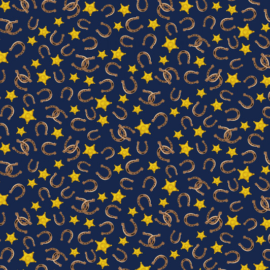 Country Rodeo Golden Horseshoes Navy Cotton Quilting Fabric Country Rodeo Golden Horseshoes Navy Cotton Quilting Fabric
