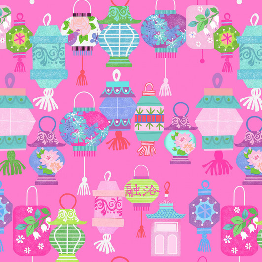 Geisha Girl Lucky Lanterns Blossom Cotton Quilting Fabric Geisha Girl Lucky Lanterns Blossom Cotton Quilting Fabric