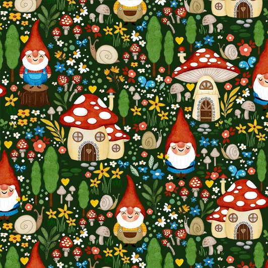 Gnomes Sweet Home Gnome Garden Cotton Quilting Fabric Gnomes Sweet Home Gnome Garden Cotton Quilting Fabric