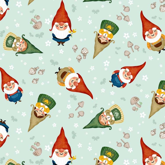 Gnomes Sweet Home Sweet Gnomes Mist Cotton Quilting Fabric Gnomes Sweet Home Sweet Gnomes Mist Cotton Quilting Fabric