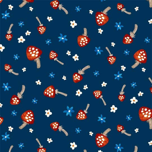Gnomes Sweet Home Little Forest Mushrooms Navy Cotton Quilting Fabric Gnomes Sweet Home Little Forest Mushrooms Navy Cotton Quilting Fabric