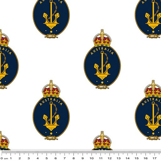 Navy Australia Emblem Allover White 1088P Cotton Quilting Fabric Navy Australia Emblem Allover White 1088P Cotton Quilting Fabric