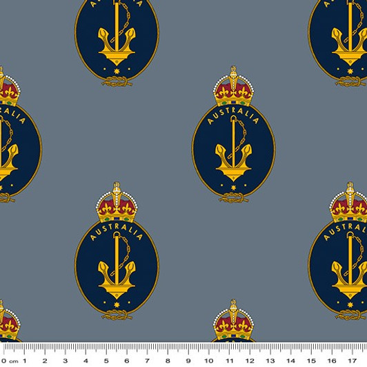 Navy Australia Emblem Allover Grey 1088P Cotton Quilting Fabric