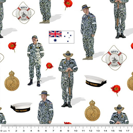 Navy Australia Uniform White Allover 1088V Cotton Quilting Fabric