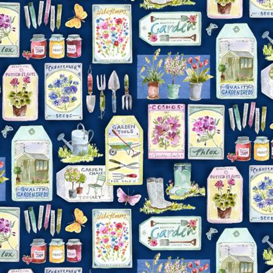 In the Garden Gardening Essentials Navy Cotton Quilting Fabric In the Garden Gardening Essentials Navy Cotton Quilting Fabric