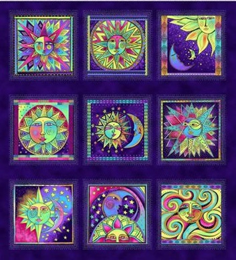 Celestial Magic Blocks Purple Gold Metallic  Cotton Quilting Fabric Panel Celestial Magic Blocks Purple Gold Metallic  Cotton Quilting Fabric Panel