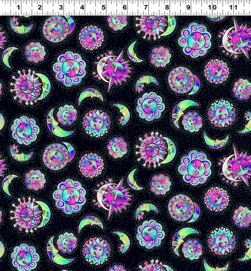 Celestial Magic Suns Black Background Gold Metallic Cotton Quilting Fabric 1/2 YARD Celestial Magic Suns Black Background Gold Metallic Cotton Quilting Fabric 1/2 YARD