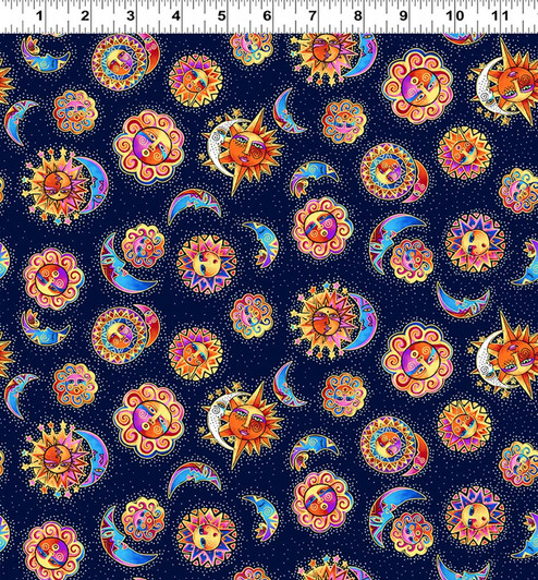Celestial Magic Suns Navy Background Gold Metallic Cotton Quilting Fabric Celestial Magic Suns Navy Background Gold Metallic Cotton Quilting Fabric