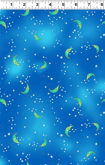 Celestial Magic Moons Blue Gold Metallic Cotton Quilting Fabric Celestial Magic Moons Blue Gold Metallic Cotton Quilting Fabric