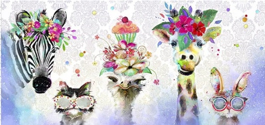 Party Animals Multi Zebra Giraffe Ostrich 17315-MLT Cotton Quilting Fabric Panel Party Animals Multi Zebra Giraffe Ostrich 17315-MLT Cotton Quilting Fabric Panel