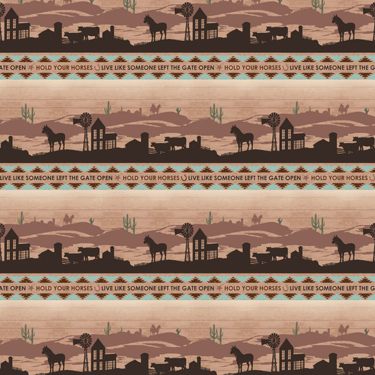 Hold Your Horses Ranch Landscape Brown Stripe Y3106-15 Cotton Quilting Fabric Hold Your Horses Ranch Landscape Brown Stripe Y3106-15 Cotton Quilting Fabric