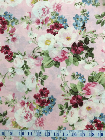 Ruru Bouquet Suzonne Floral Rose Bouquet Light Pink Cotton Quilting Fabric 75cms Ruru Bouquet Suzonne Floral Rose Bouquet Light Pink Cotton Quilting Fabric 75cms