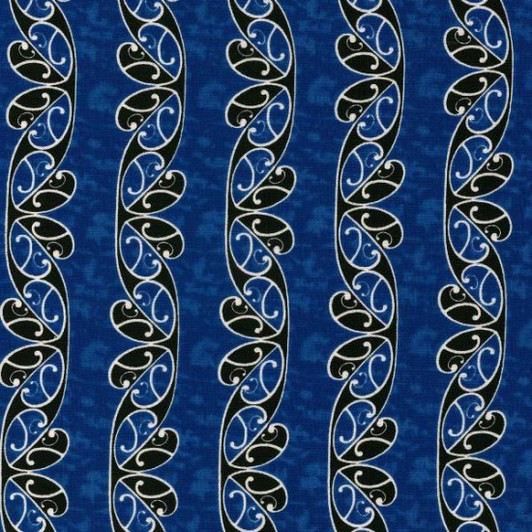 New Zealand Koru Maori Blue Cotton Quilting Fabric New Zealand Koru Maori Blue Cotton Quilting Fabric
