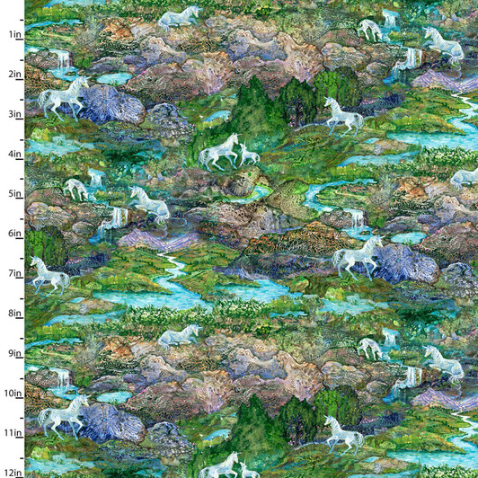 Celestial Journey Landscape with Unicorns Green 17136-GRN Cotton Quilting Fabric Celestial Journey Landscape with Unicorns Green 17136-GRN Cotton Quilting Fabric