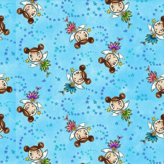 Believe in Magic Fairies Tossed Allover Cyan Cotton Quilting Fabric Believe in Magic Fairies Tossed Allover Cyan Cotton Quilting Fabric