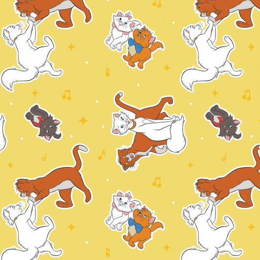 Disney Aristocats Tossed Yellow Cotton Quilting Fabric Disney Aristocats Tossed Yellow Cotton Quilting Fabric