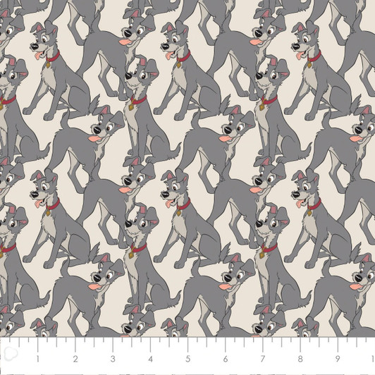 Disney Lady and the Tramp Tramp Stack Cream Cotton Quilting Fabric Disney Lady and the Tramp Tramp Stack Cream Cotton Quilting Fabric