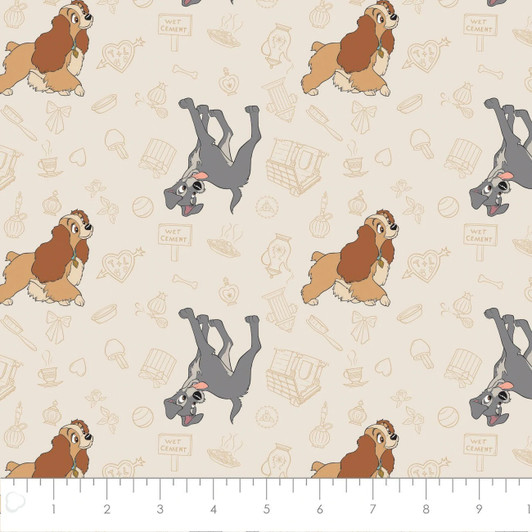 Disney Lady and the Tramp Home Sweet Home Cream Cotton Quilting Fabric Disney Lady and the Tramp Home Sweet Home Cream Cotton Quilting Fabric