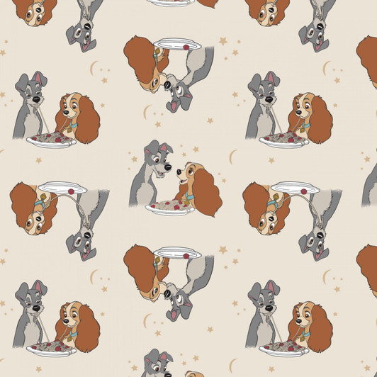 Disney Lady and the Tramp Stars in their Eyes Cream Cotton Quilting Fabric Disney Lady and the Tramp Stars in their Eyes Cream Cotton Quilting Fabric