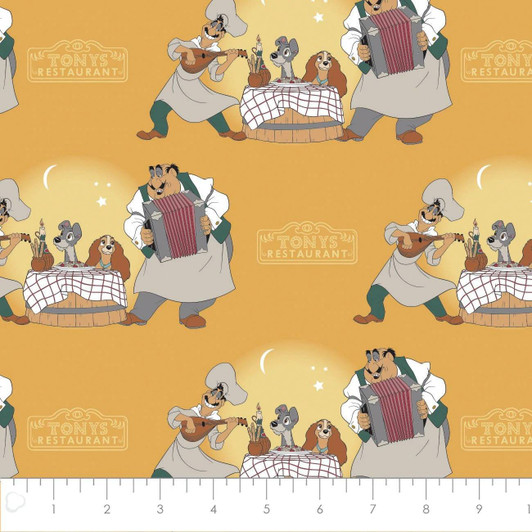 Disney Lady and the Tramp Belle Notte Mustard Cotton Quilting Fabric 1/2 YARD Disney Lady and the Tramp Belle Notte Mustard Cotton Quilting Fabric 1/2 YARD