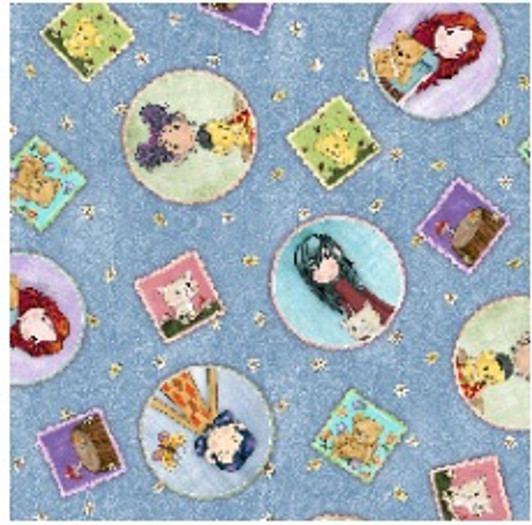 Garden Girls Girl Patches Tossed Blue 28764-B Cotton Quilting Fabric Garden Girls Girl Patches Tossed Blue 28764-B Cotton Quilting Fabric