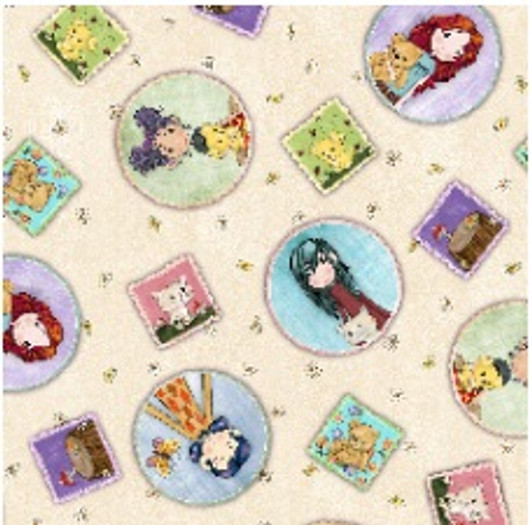 Garden Girls Girl Patches Tossed Cream 28764-E Cotton Quilting Fabric Garden Girls Girl Patches Tossed Cream 28764-E Cotton Quilting Fabric