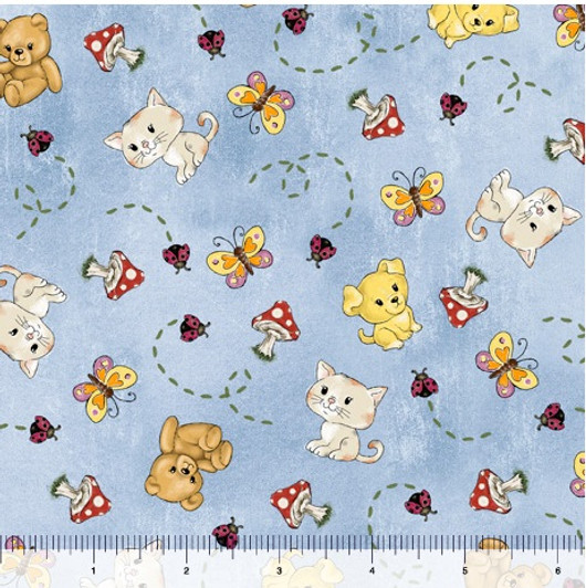 Garden Girls Animal and Garden Toss Blue 28765-B Cotton Quilting Fabric Garden Girls Animal and Garden Toss Blue 28765-B Cotton Quilting Fabric