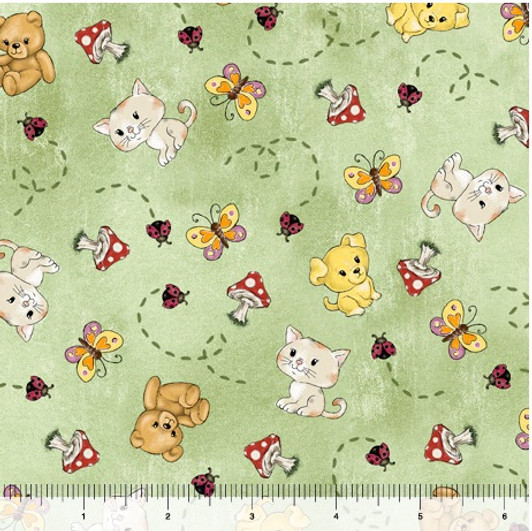 Garden Girls Animal and Garden Toss Green 28765-H Cotton Quilting Fabric Garden Girls Animal and Garden Toss Green 28765-H Cotton Quilting Fabric
