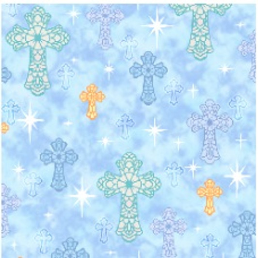 I'll Be A Sunbeam Crosses Blue 28781-B Cotton Quilting Fabric I'll Be A Sunbeam Crosses Blue 28781-B Cotton Quilting Fabric