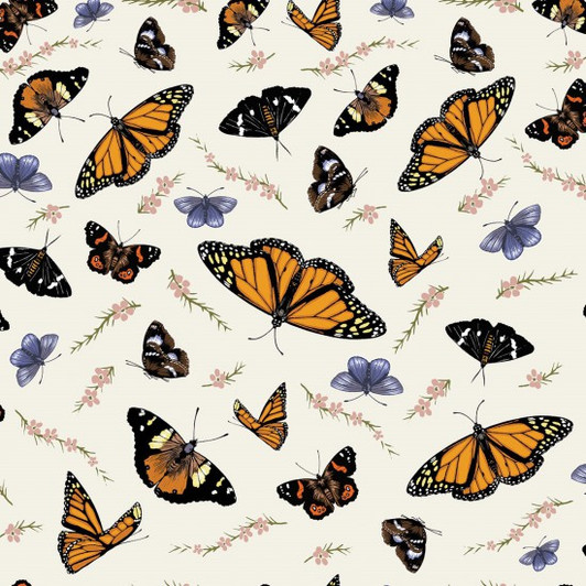 Botanical Garden Butterflies Roses Cream Background Cotton Quilting Fabric Botanical Garden Butterflies Roses Cream Background Cotton Quilting Fabric