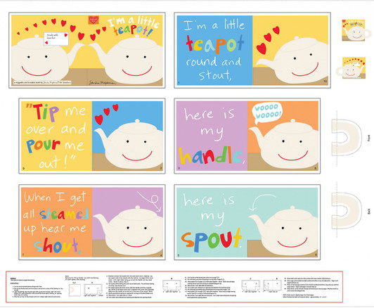 Huggable and Lovable Teapot Cotton Quilting Fabric Book Panel