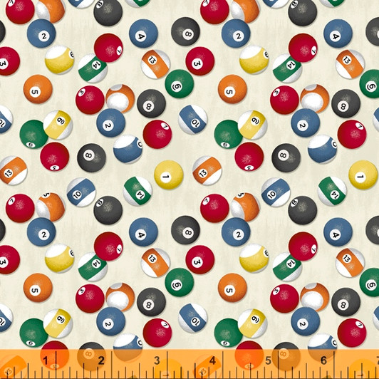 Man Cave Billiard Balls Birch Background Cotton Quilting Fabric Man Cave Billiard Balls Birch Background Cotton Quilting Fabric
