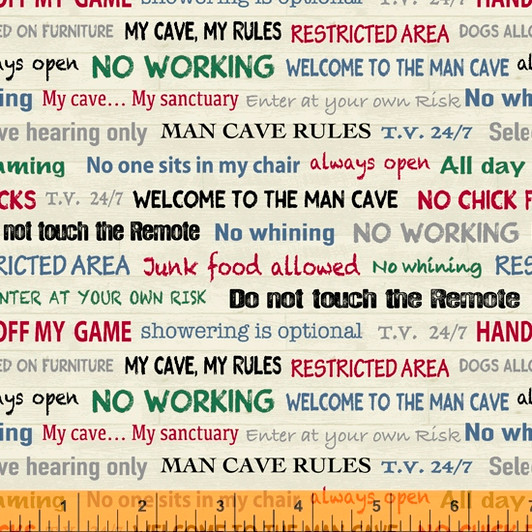 Man Cave Rules Birch Background Cotton Quilting Fabric Man Cave Rules Birch Background Cotton Quilting Fabric