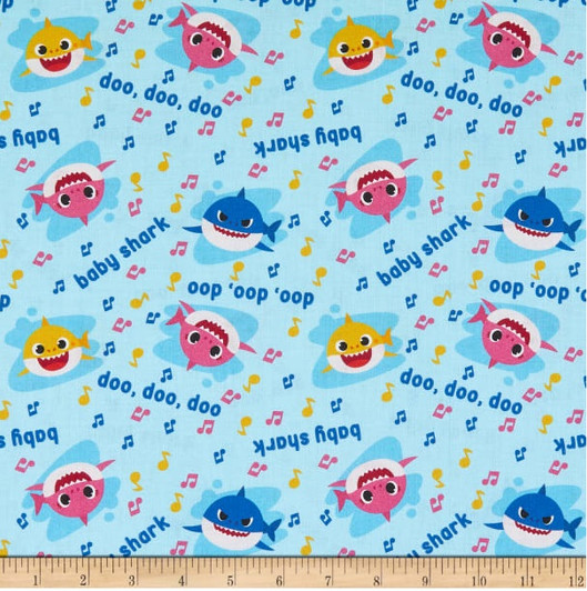 Baby Shark Music Toss Blue Nickelodeon Cotton Quilting Fabric Baby Shark Music Toss Blue Nickelodeon Cotton Quilting Fabric
