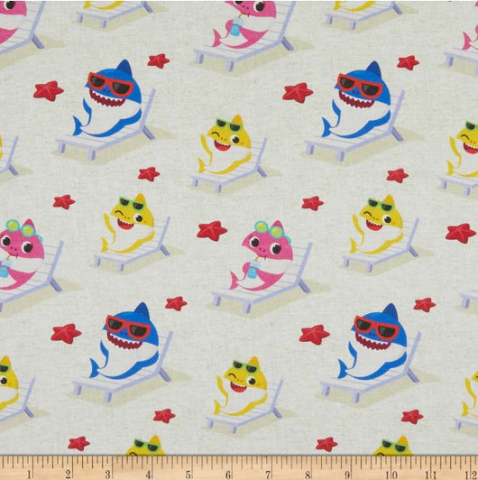 Baby Shark and Starfish at Beach Nickelodeon Cotton Quilting Fabric Baby Shark and Starfish at Beach Nickelodeon Cotton Quilting Fabric