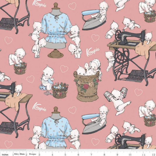 Sew Kewpie Main Coral Cotton Quilting Fabric Sew Kewpie Main Coral Cotton Quilting Fabric