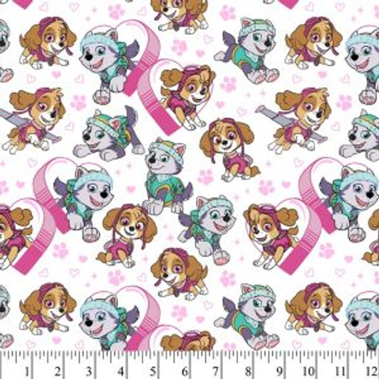 Paw Patrol Pawfect Friends White Cotton FLANNEL Fabric