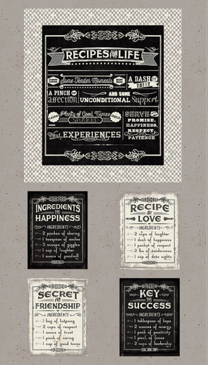 Lifes Recipes Grey 52436P-1 Cotton Quilting Fabric Panel Lifes Recipes Grey 52436P-1 Cotton Quilting Fabric Panel