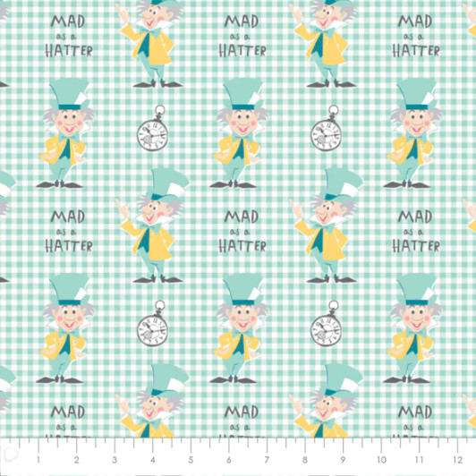 Disney Alice In Wonderland Mad As A Hatter Turquoise Cotton Quilting Fabric Disney Alice In Wonderland Mad As A Hatter Turquoise Cotton Quilting Fabric