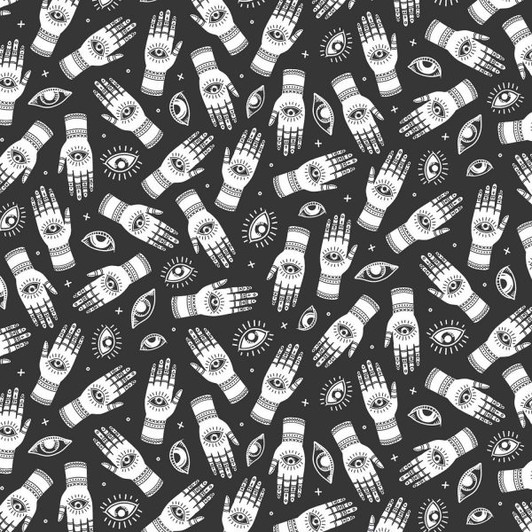 When Stars Align Voices Palmistry Charcoal Cotton Quilting Fabric When Stars Align Voices Palmistry Charcoal Cotton Quilting Fabric