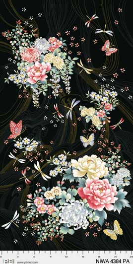 Niwa Floral Flowers Dragonflies Butterflies Metallic Highlights Cotton Quilting Fabric Panel Niwa Floral Flowers Dragonflies Butterflies Metallic Highlights Cotton Quilting Fabric Panel