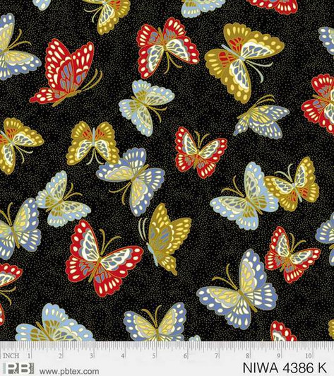 Niwa Butterflies Black Metallic Highlights Cotton Quilting Fabric Niwa Butterflies Black Metallic Highlights Cotton Quilting Fabric