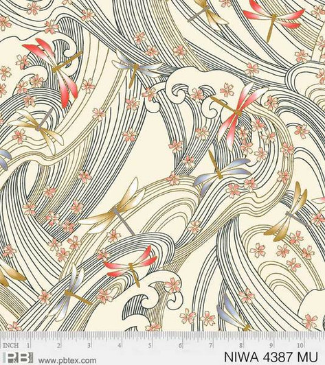 Niwa Dragonflies Cream Metallic Highlights Cotton Quilting Fabric Niwa Dragonflies Cream Metallic Highlights Cotton Quilting Fabric