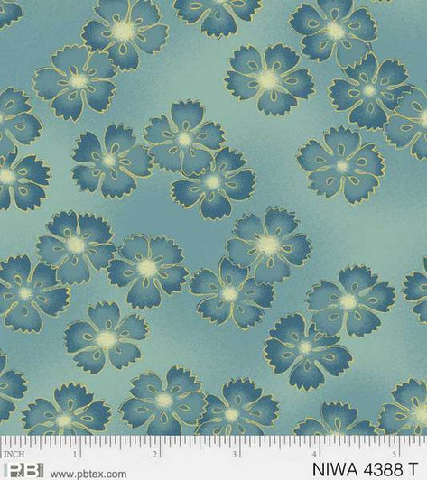 Niwa Floral Small Flowers Teal Metallic Highlights Cotton Quilting Fabric Niwa Floral Small Flowers Teal Metallic Highlights Cotton Quilting Fabric